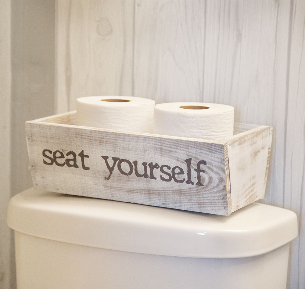 Whitewashed Wood Bath Storage Toiletries Organizer Bin, Crate