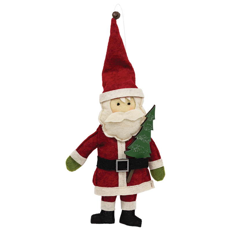 Stuffed Felt Santa with Christmas Tree Ornament