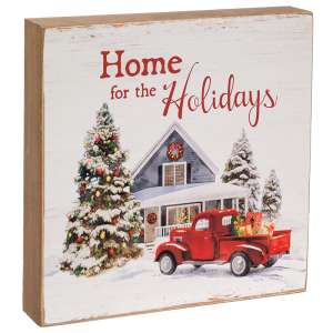 Home for the Holidays Vintage Red Truck Box Sign