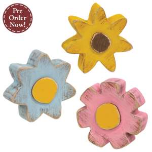 3 Set - Distressed Chunky Wooden Spring Flower Sitters #38214