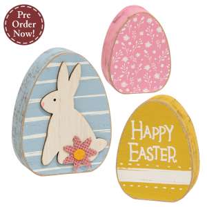 3 Set - Distressed Wood Happy Easter Bunny Chunky Sitters #38221