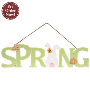 Green Spring & Bunny Cutout Wood Hanger #38336