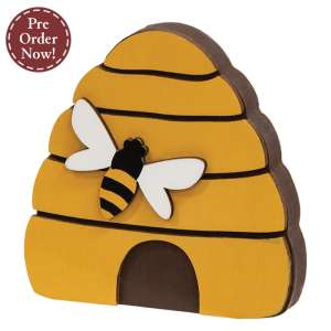 Layered Wood Bee & Beehive Block #38372