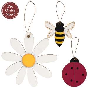 3 Set - Ladybug Bee & Daisy Ornaments #38376