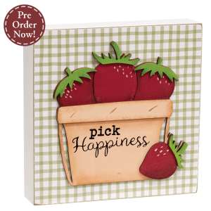 Pick Happiness Strawberries Layered Box Sign #38422