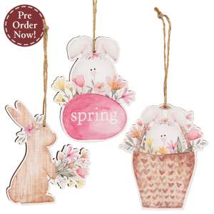 3 Set - Bunny Basket Wooden Ornaments #38452