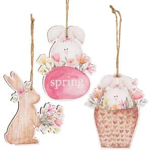 3 Set - Bunny Basket Wooden Ornaments