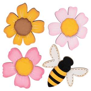 4 Set - Flowers & Bee Wooden Magnet