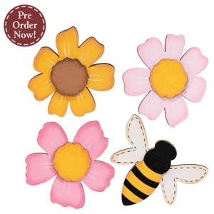 4 Set - Flowers & Bee Wooden Magnet #38550