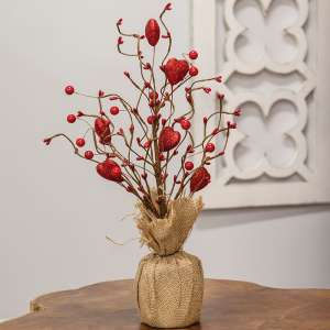 Red Glitter Heart & Berries Tree w/Burlap Base - 17"H 18448