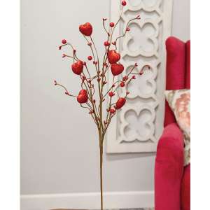 Red Glitter Heart & Berries Spray - 27" 18450