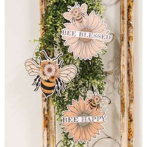 Blessed Bee Flower Wooden Hanger - 3 Asstd. 38453