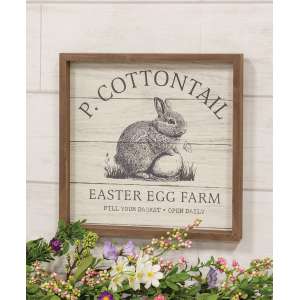 P. Cottontail Easter Egg Farm Slat Look Framed Sign 38520