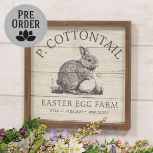 P. Cottontail Easter Egg Farm Slat Look Framed Sign 38520