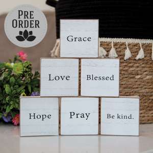 Inspirational Faith Word White Wooden Square Block - 6 Asstd. 38533