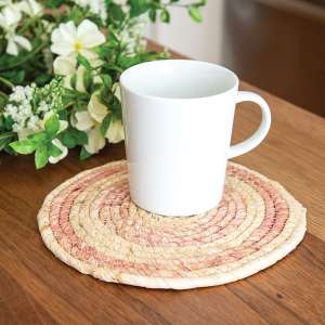 Woven Natural and Rose Seagrass Table Mat - 8" HAC2443