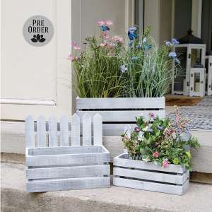 White Wooden Picket Planter Boxes - 3/Set HAC2447