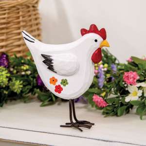 Standing Wooden Chicken with Handpainted Flowers RJA5528