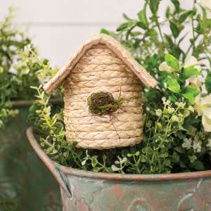 Natural Woven Seagrass Mossy Round Birdhouse Pick SA112521