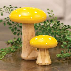 White Dotted Yellow Wood Mushrooms, 2/Set 38567