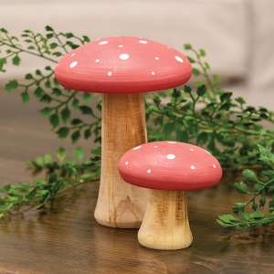 White Dotted Coral Wood Mushrooms, 2/Set 38569