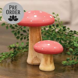 White Dotted Coral Wood Mushrooms, 2/Set 38569