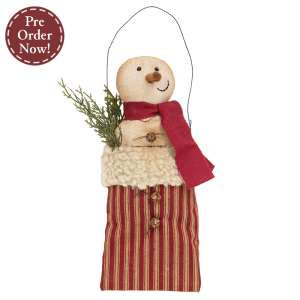 Stuffed Jingle Snowman with Pine In Ticking Stripe Sack Hanger #CW4016