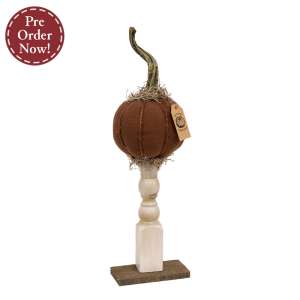 Primitive Mossy Top Pumpkin on Pedestal - 16"H #CW4084