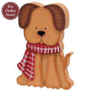 Puppy In Scarf Chunky Wood Sitter #38746