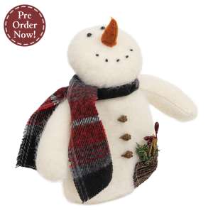 Stuffed Wishing Snowman with Greenery Pocket & Plaid Scarf #JL24076