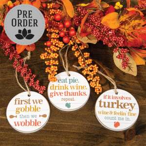 Gobble Wobble Wooden Wine Tag, 3 Asstd. 38623