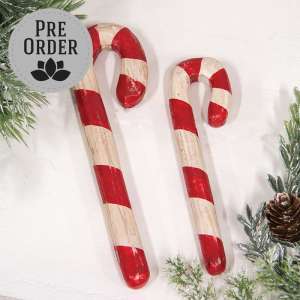 Carved Look Resin Antiqued Candy Canes, 5.75" & 4.5”H, 2/Set 38918