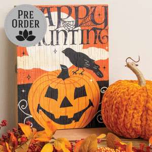 Weathered Wood Happy Haunting Jack & Crow Sign 65395