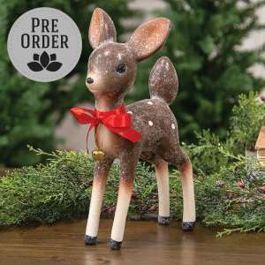 Icy Frosted Resin Baby Deer w/Bow & Jingle Bell RQ282501 