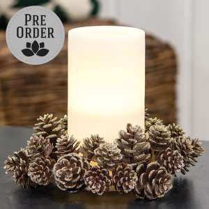 Champagne Frosted Pinecones Candle Ring, 3" SE022502