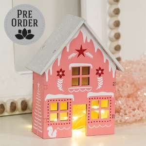 Frosty Pink Yuletide Folklore Wooden House 38800