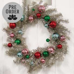 Platinum Tinsel & Bauble Wreath, 24" SA112581;