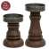 2 Set - Walnut Stained Wood & Metal Pillar Holders #19280AB